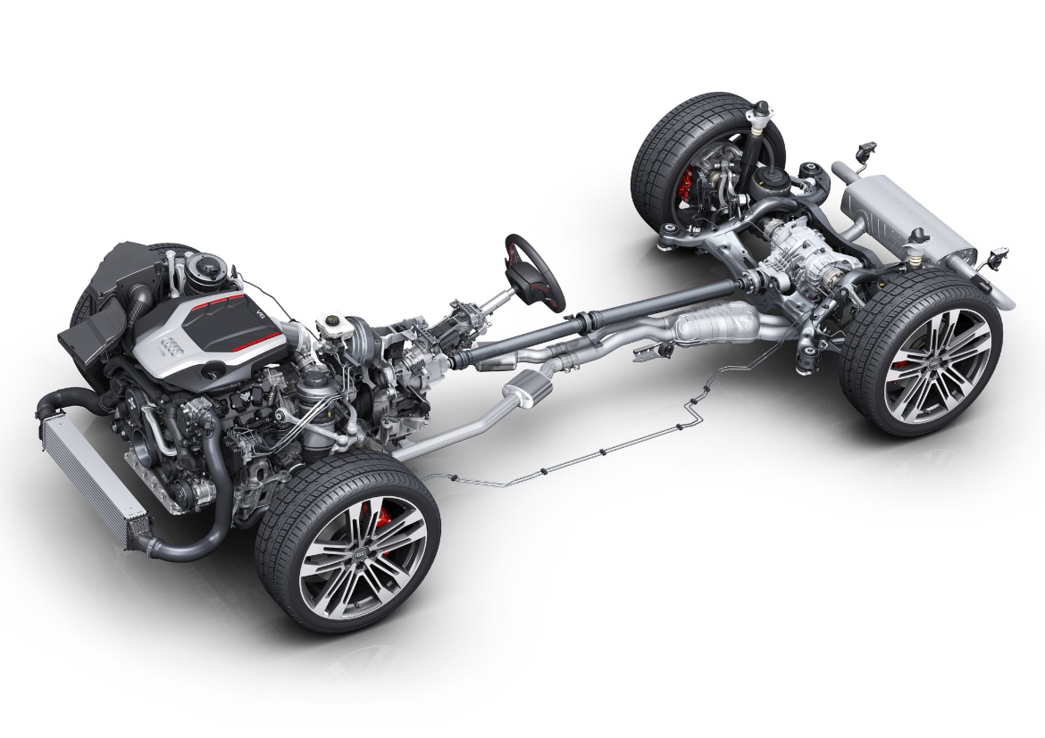 Audi Fahrwerksaufbau mit Aktuatorik.